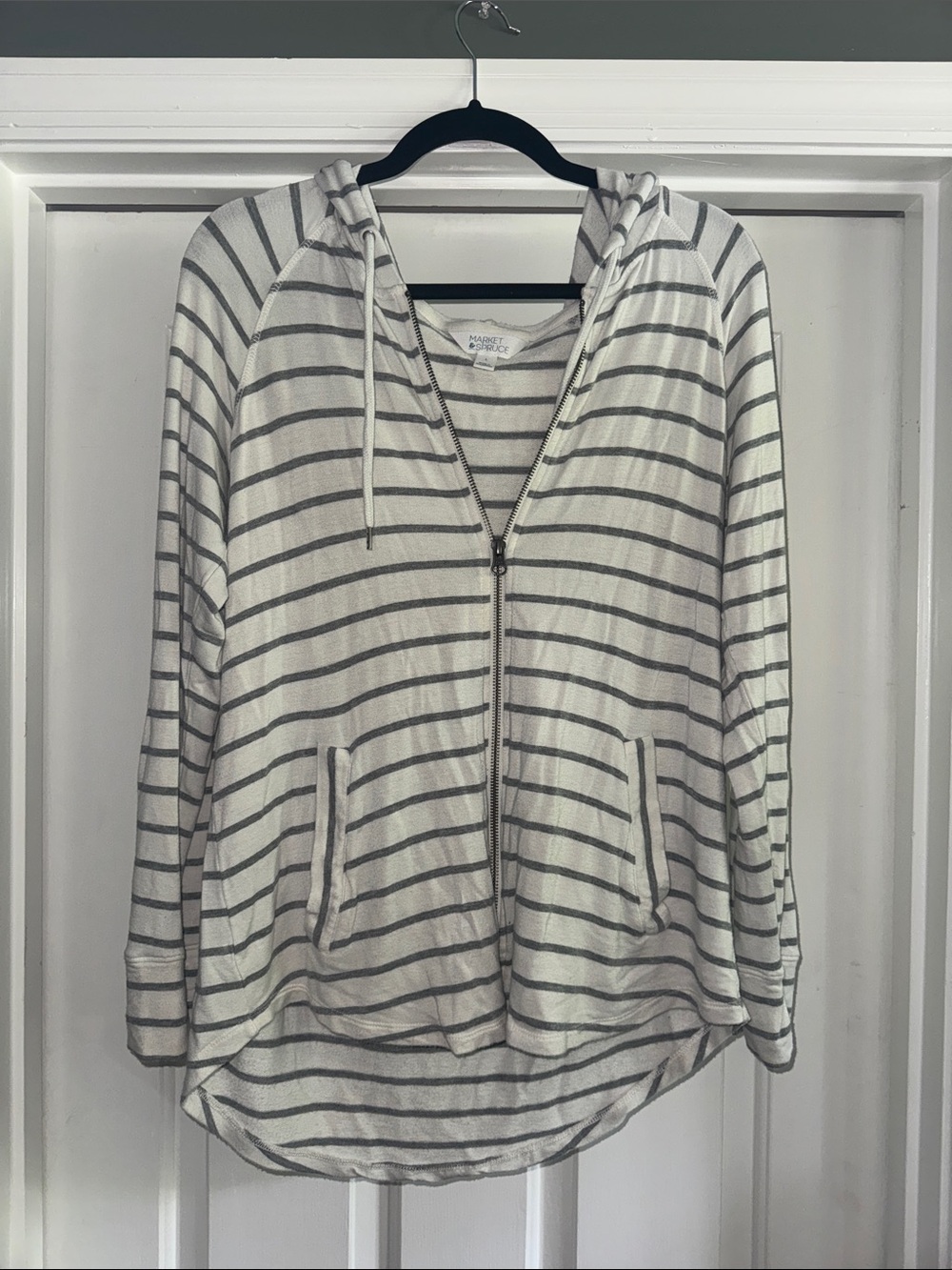 Market & Spruce Cream and Gray Striped Zip Up Hoodie